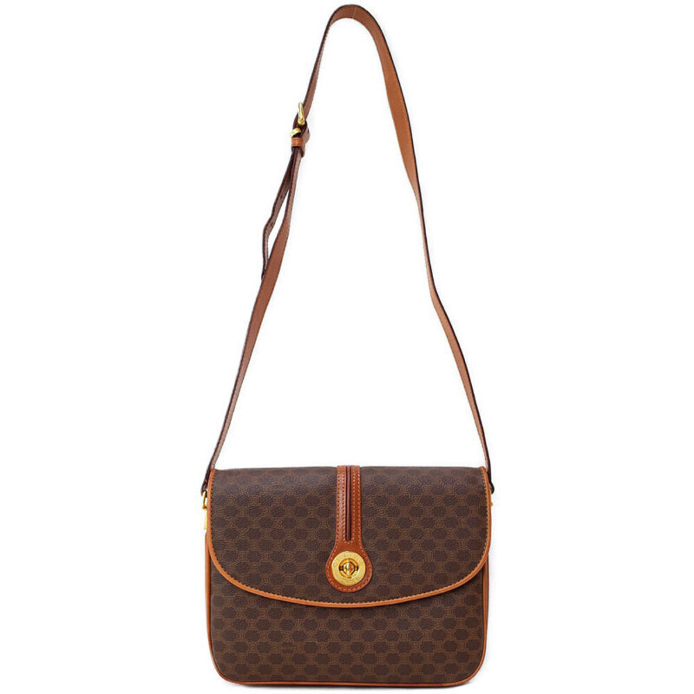 Celine Macadam Leather shoulder bag canvas Brown